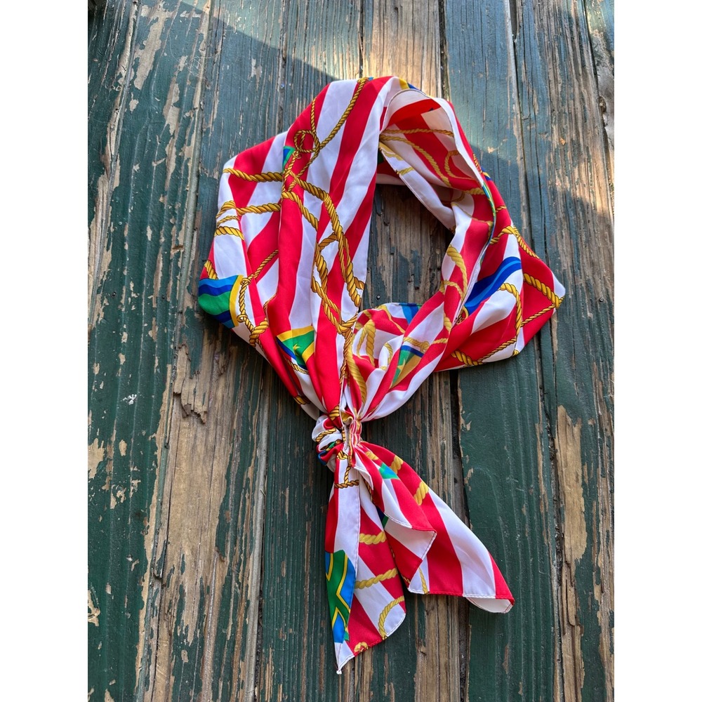 Nautical Red White Striped Rope Flag Head Scarf Neck Wrap vtg